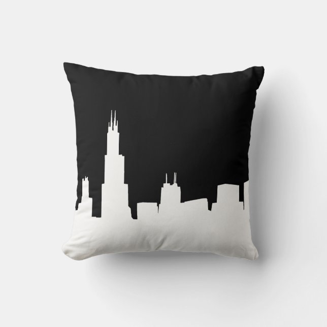 Almofada DIY BG Silhueta da Cidade de Chicago Preto (Frente)