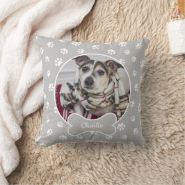 Almofada DIY Dog Photo Circle Name Bone White Paws Cinza