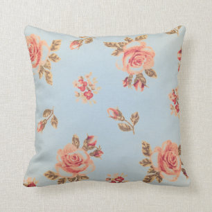 Almofada Do pêssego azul floral do chique do vintage bonit