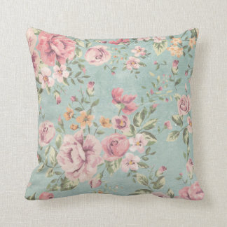 Almofada Do rosa floral da cerceta do chique do vintage