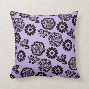 Almofada do Travesseiro Lilac/Roxo e Flor Negra