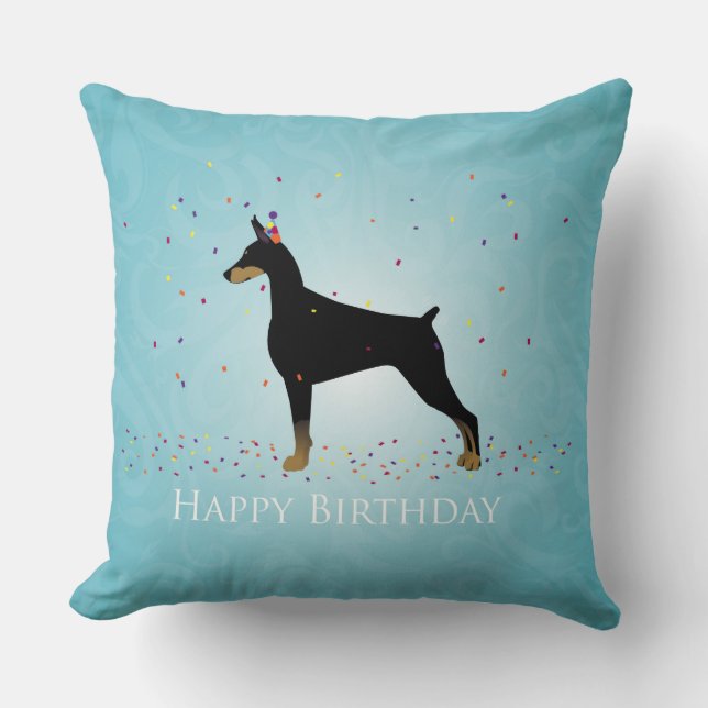 Almofada Doberman Pinscher Happy Birthday Design (Frente)
