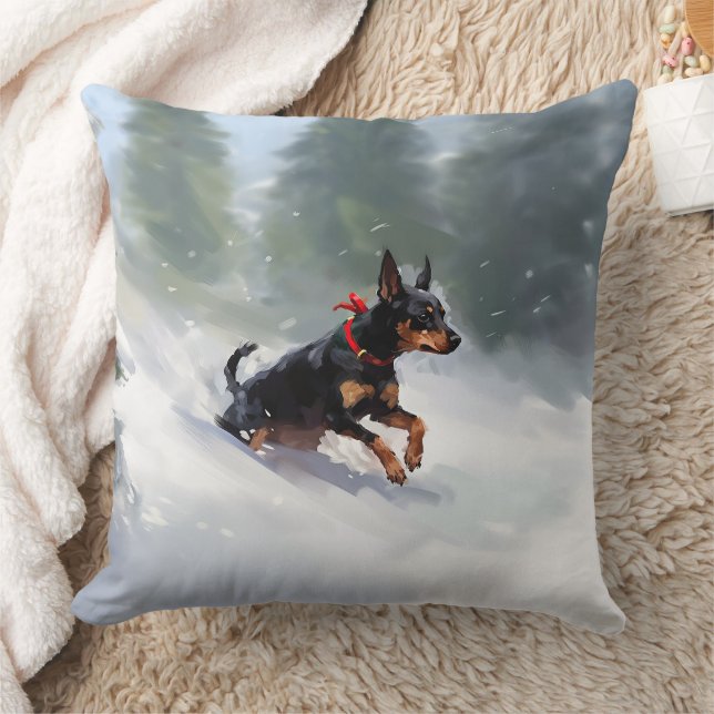 Almofada Doberman Pinscher Natal neve inverno (Cobertor)