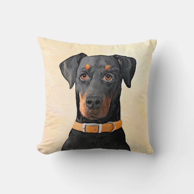 Almofada Doberman Pinscher Pintura Original Descortada (Frente)