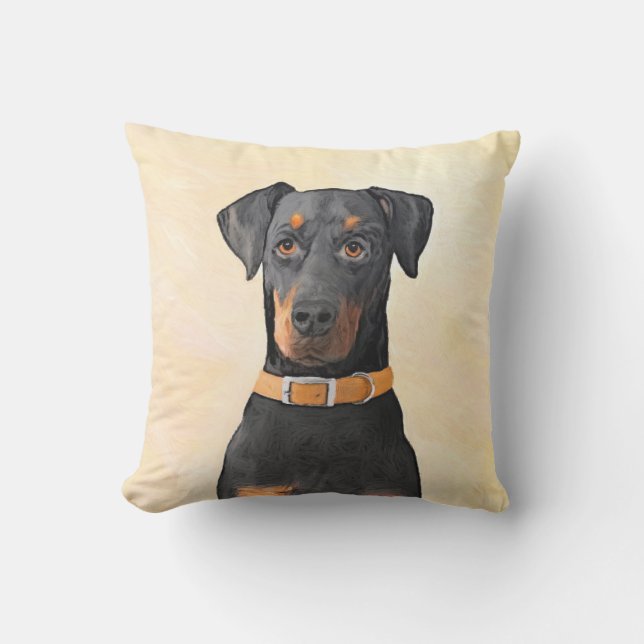 Almofada Doberman Pinscher Pintura Original Descortada (Frente)