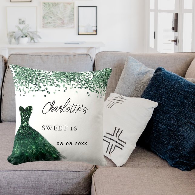 Almofada Doce 16 vestido verde esmeralda branco (Criador carregado)