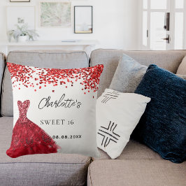 Almofada Doce 16 vestido vermelho — nome branco