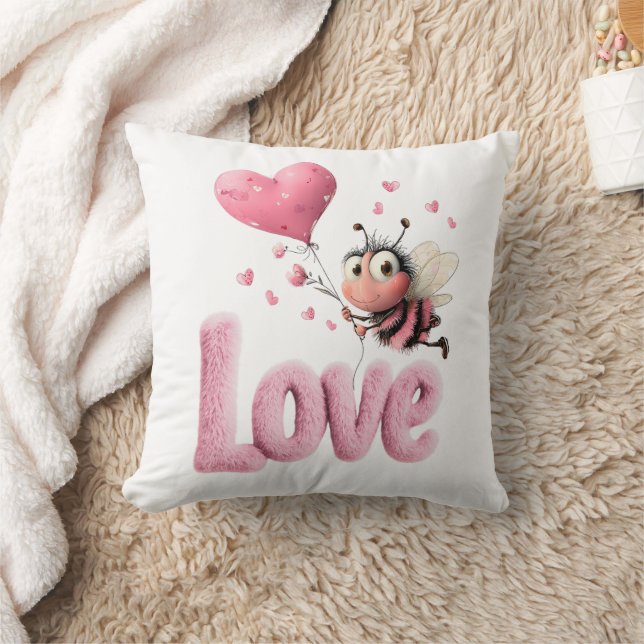 Almofada Doce Abelha Amor Corações Rosa  (Cobertor)