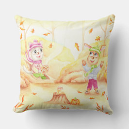 Almofada Doce caminhada do outono na floresta