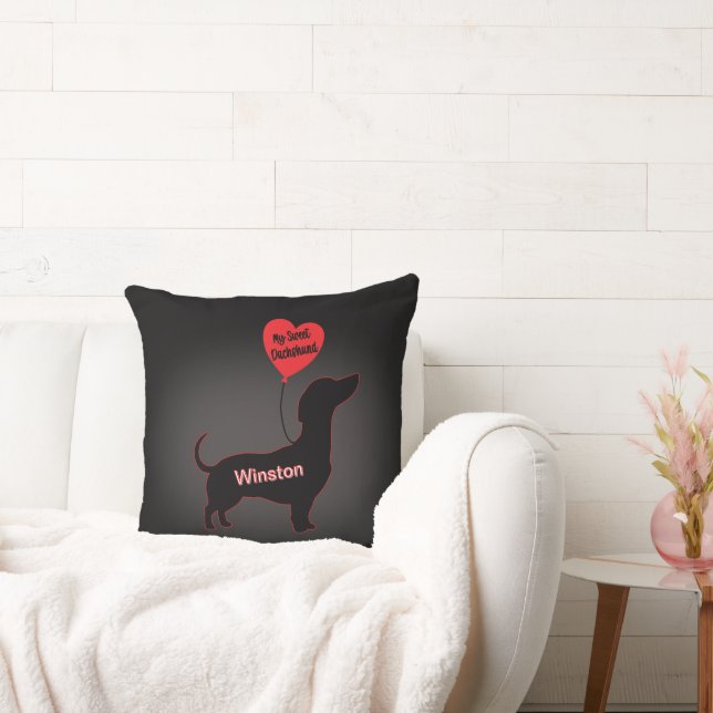 Almofada Doce Dachshund: Balão do Coração (Sofá)