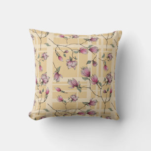 Almofada Doce Magnolia Blossomas na Xadrez Amarela