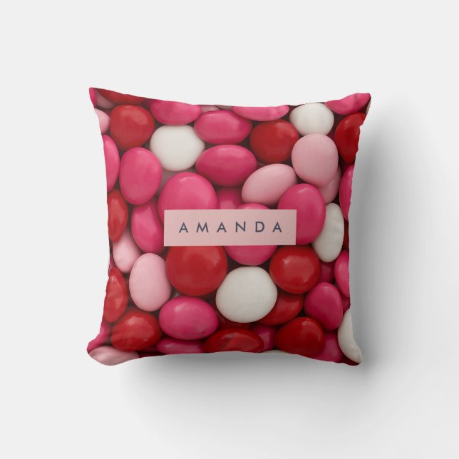Almofada Doce Personalizado Rosa Vermelho e Branco (Frente)