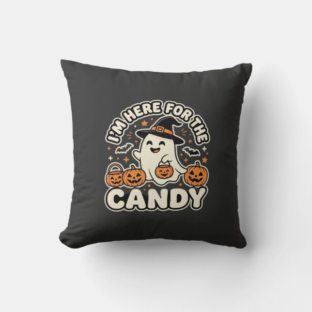 Almofada Doces de Halloween Fantasma Desenho de Abóbora (Frente)