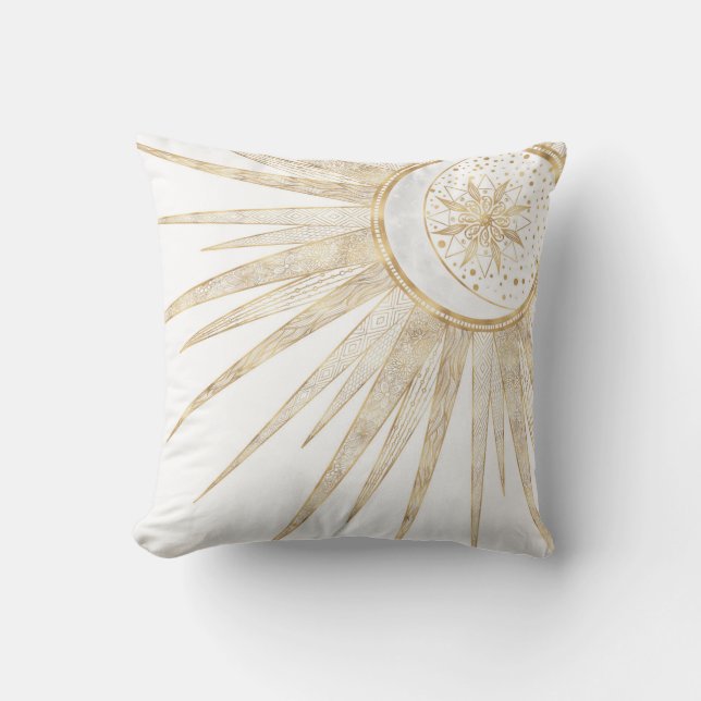 Almofada Dodles Dourados Elegantes Sun Moon Mandala Design (Frente)