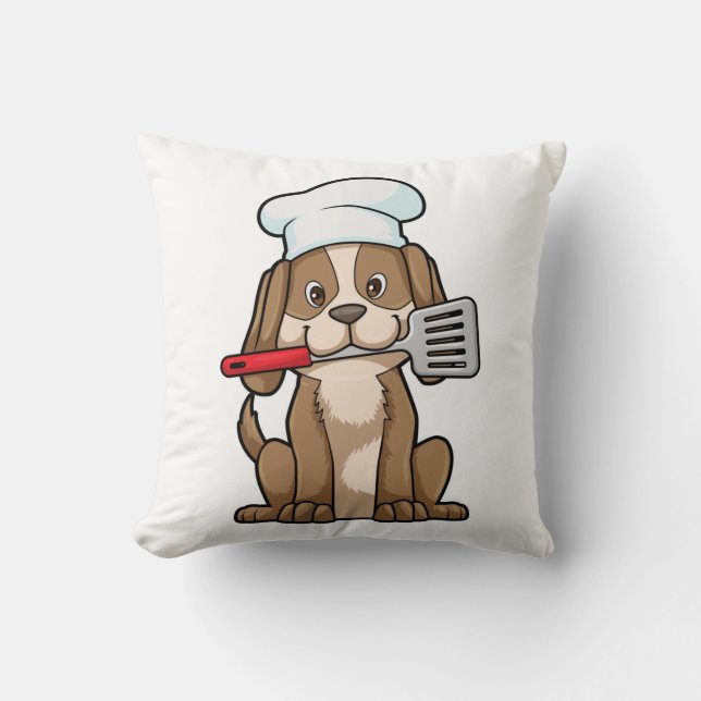 Almofada Dog as Cook with Chef's hat & Spatula (Frente)