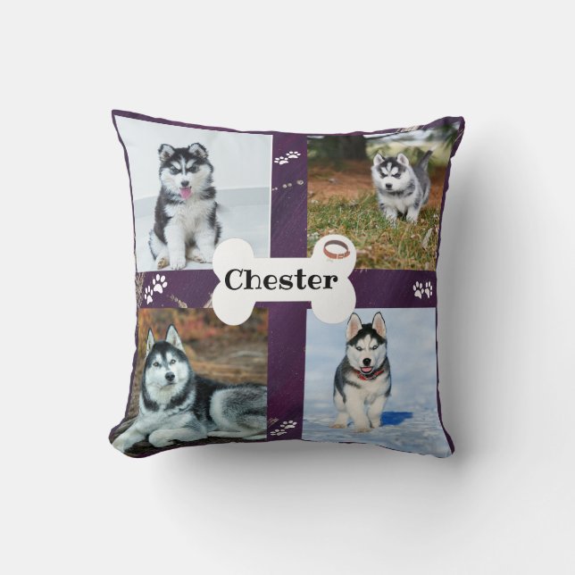 Almofada Dog photo collage purple - Husky (Frente)