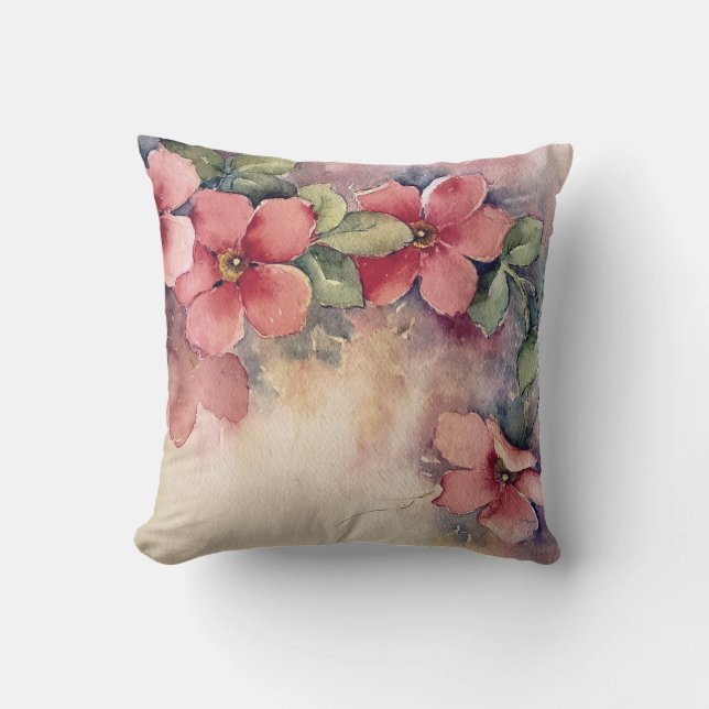 Almofada Dogwood Watercolor Rosa (Frente)