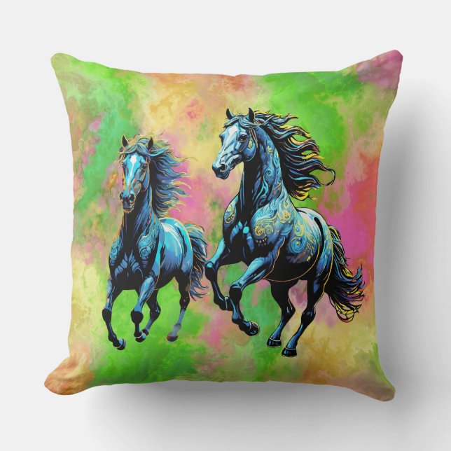 Almofada Dois Cavalos Galopantes Fantásticos (Frente)