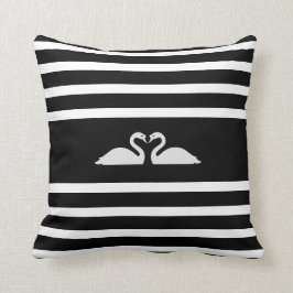 Almofada Dois Cisnes em Listras Pretas e Brancas