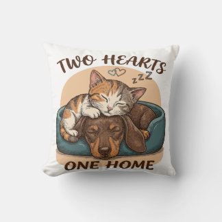 Almofada Dois Corações Uma Casa – Arte de Abraço de Gato e