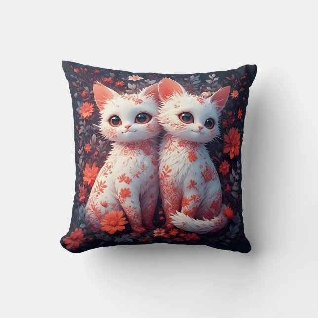 Almofada Dois Gatinhos Brancos e flores (Frente)