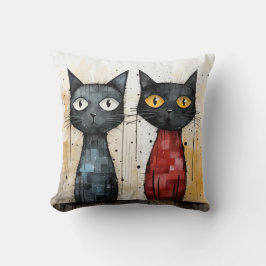 Almofada Dois Gatos - Travesseiro decorativo Azul e Vermelh
