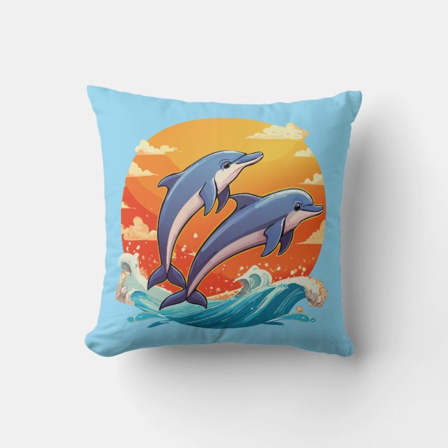 Almofada Dois golfinhos de desenho animado saltando (Frente)
