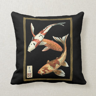 Almofada Dois japoneses, Koi Goldfish, em preto