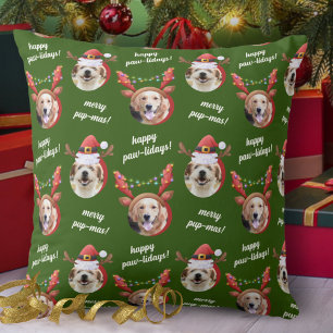 Almofada Dois Papais noeis de Foto de Cão Reindeer Antler H