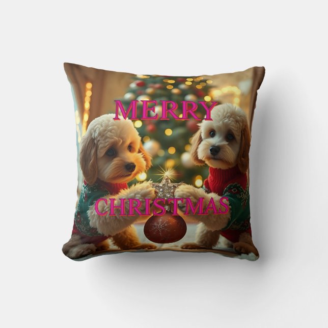 ALMOFADA DOIS POODLES COMEMORANDO O NATAL (Frente)