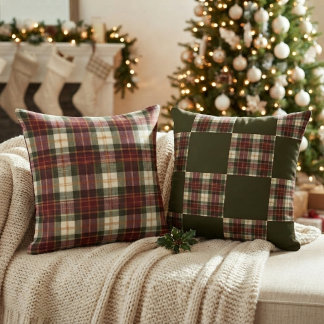 Almofada Dois Xadrez de Natal Burgundy e Verde Padronizados