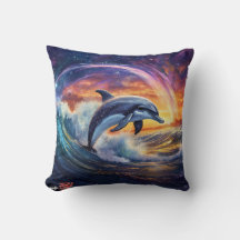 Dolphins Surfs Galaxy Travesseiro decorativo