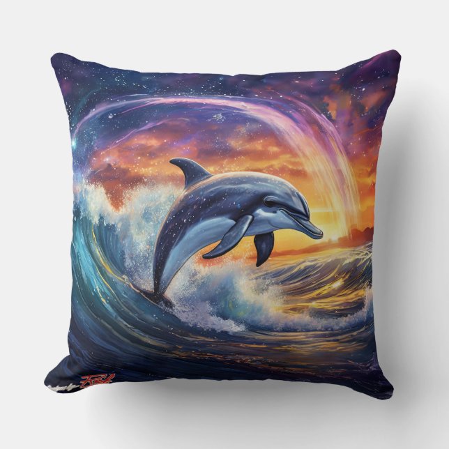 Almofada Dolphins Surfs Galaxy Travesseiro decorativo (Frente)