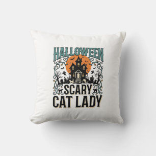 Almofada Dona do Gato de Halloween Casa Assombrada Assustad