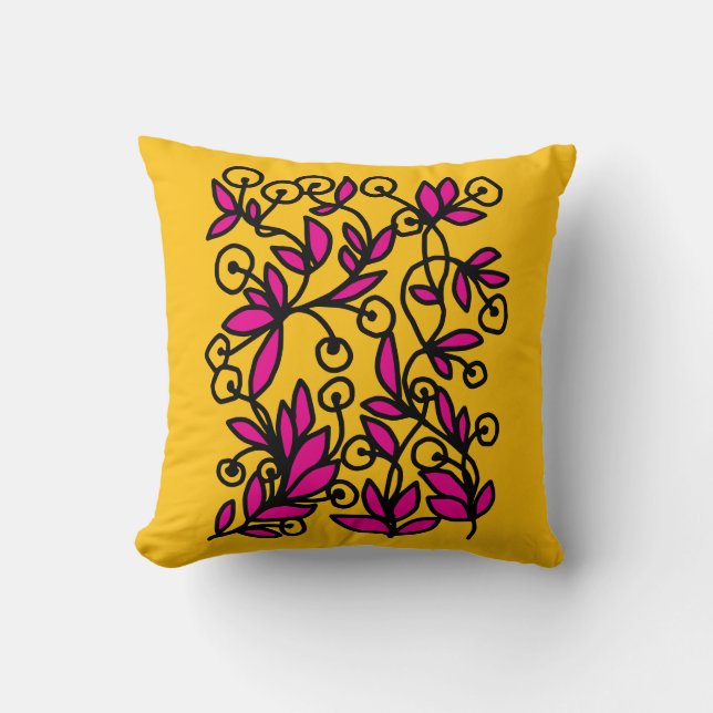 Almofada Doodle amarelo e rosa (Frente)