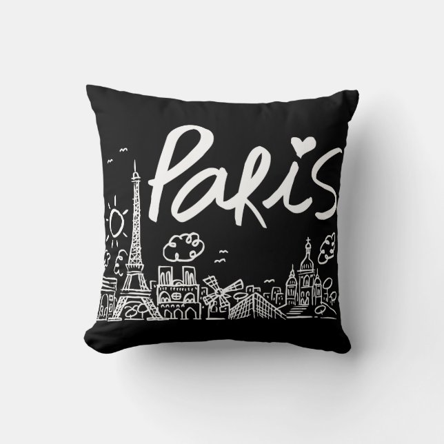 Almofada Doodle da cidade de Paris (Frente)