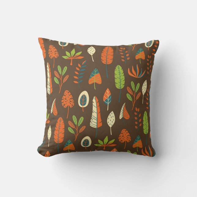 Almofada Doodle Hand Drawn Tropical Pattern with Leaves on  (Frente)
