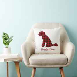 Almofada Doodle Mãe Labradoodle em Xadrez de Búfalo Plaid