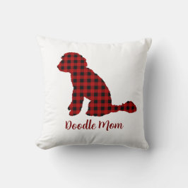 Almofada Doodle Mãe Labradoodle em Xadrez de Búfalo Plaid 