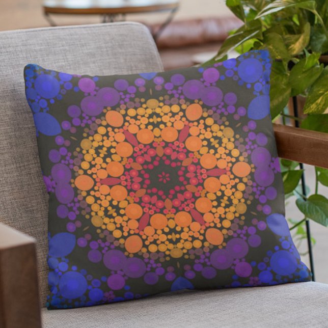 Almofada Dot Mandala Flor Amarelo Puro e Azul (Criador carregado)