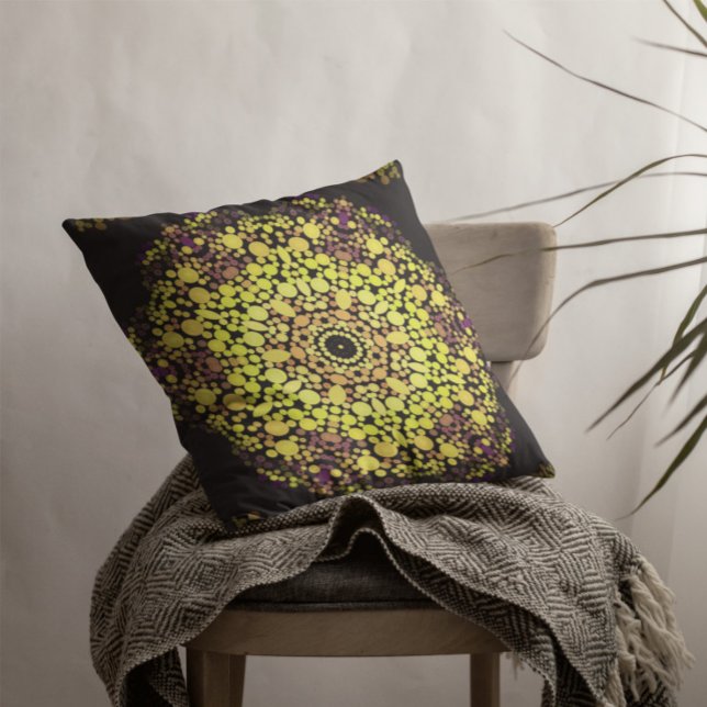 Almofada Dot Mandala Flor Amarelo Puro e Preto (Criador carregado)