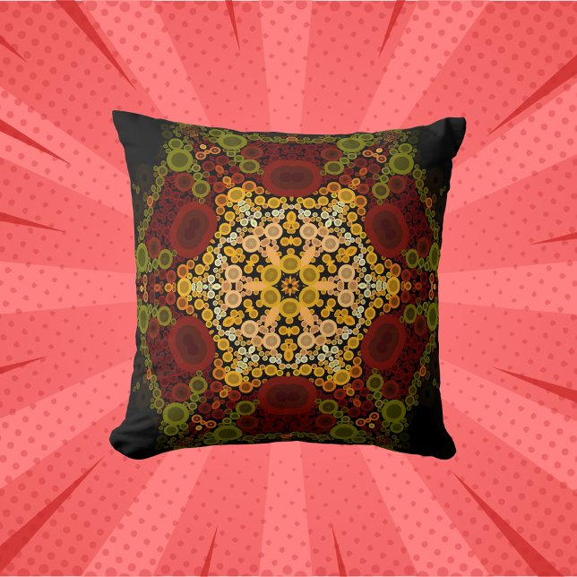 Almofada Dot Mandala Flor Amarelo Vermelho e Preto (Criador carregado)