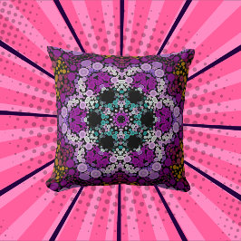 Almofada Dot Mandala Flor Azul Rosa e Amarelo