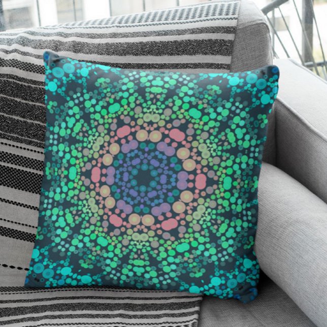 Almofada Dot Mandala Flor Azul Verde e Rosa (Criador carregado)