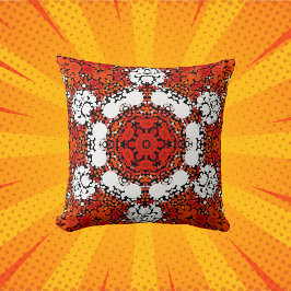 Almofada Dot Mandala Flor Laranja Branco e Vermelho