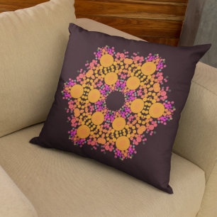Almofada Dot Mandala Flor Laranja e Rosa