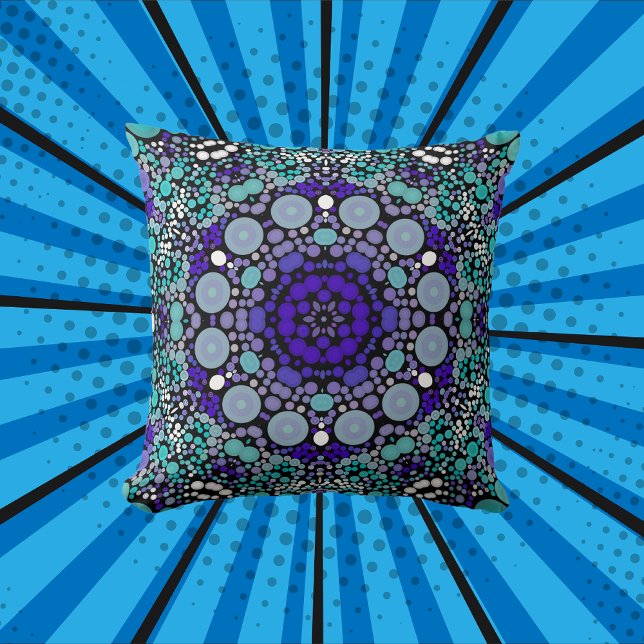 Almofada Dot Mandala Flor Puro Azul e Branco (Criador carregado)