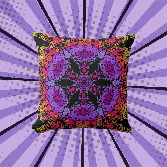 Almofada Dot Mandala Flor Púrpura Laranja e Amarelo (Criador carregado)