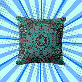 Almofada Dot Mandala Flor Verde Azul e Vermelho