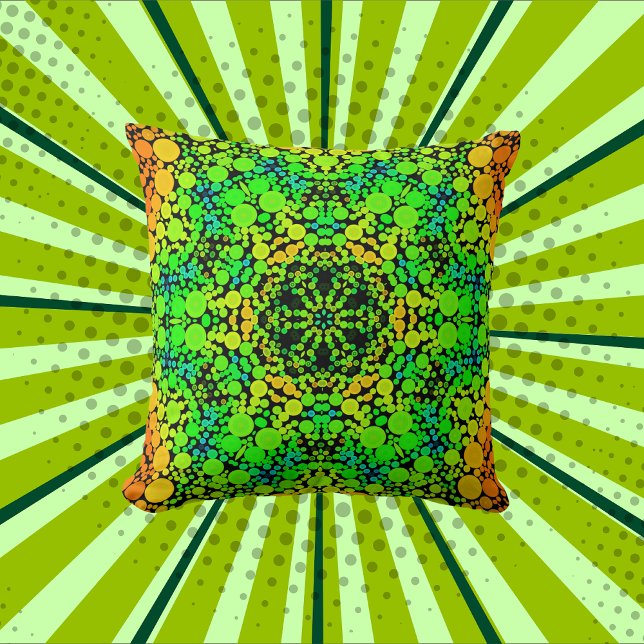 Almofada Dot Mandala Flor Verde Laranja e Amarelo (Criador carregado)